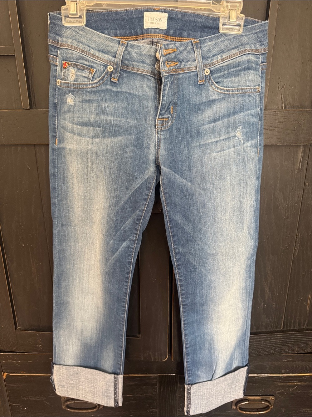 Hudson Jeans faded light blue cuffed cropped denim